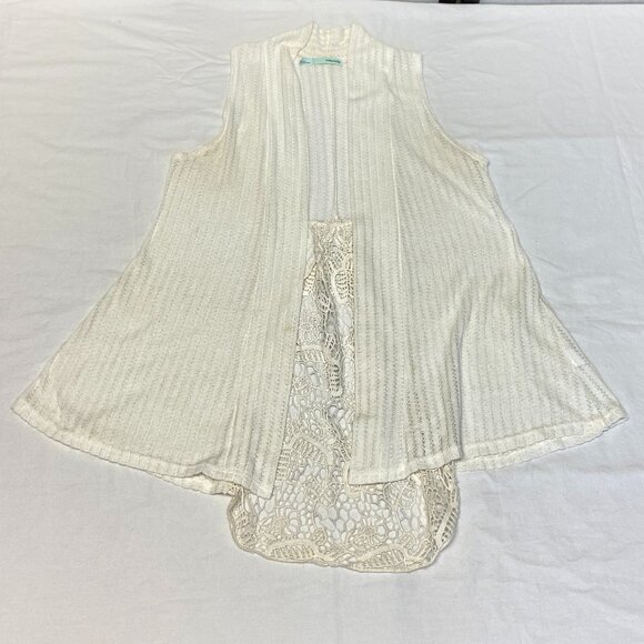 Maurices Sleeveless Stripe Crochet Drape Cardigan Vest Ivory L Boho Layering - Picture 7 of 14